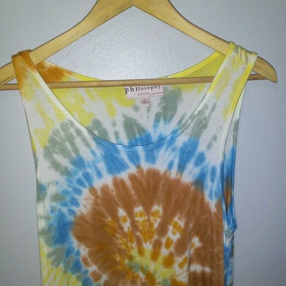 Philosophy Tie-Dye Tank Dress-Large-Slinky-Pockets-Scoop Neck-Knee Length - Picture 2 of 7